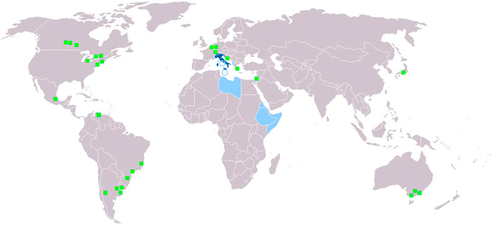 Mapa Italiano en el mundo